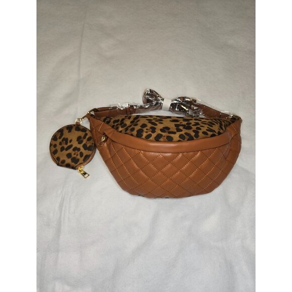 Leopard Print Quilted Brown Faux Leather‎ Waist Bag & Coin Pouch - Picture 1 of 6
